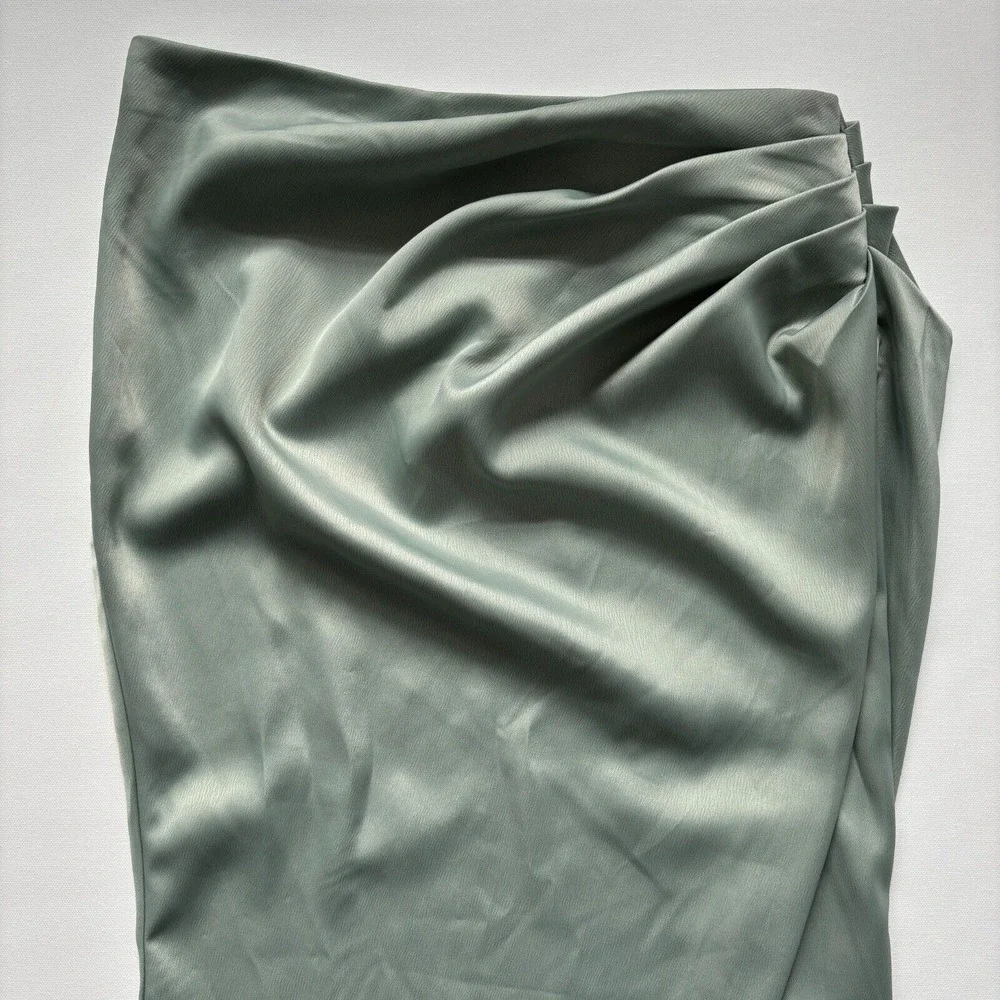 Pretty Little Thing Women's Sage Sheer Ruched Side Split Leg Maxi Skirt Size 6